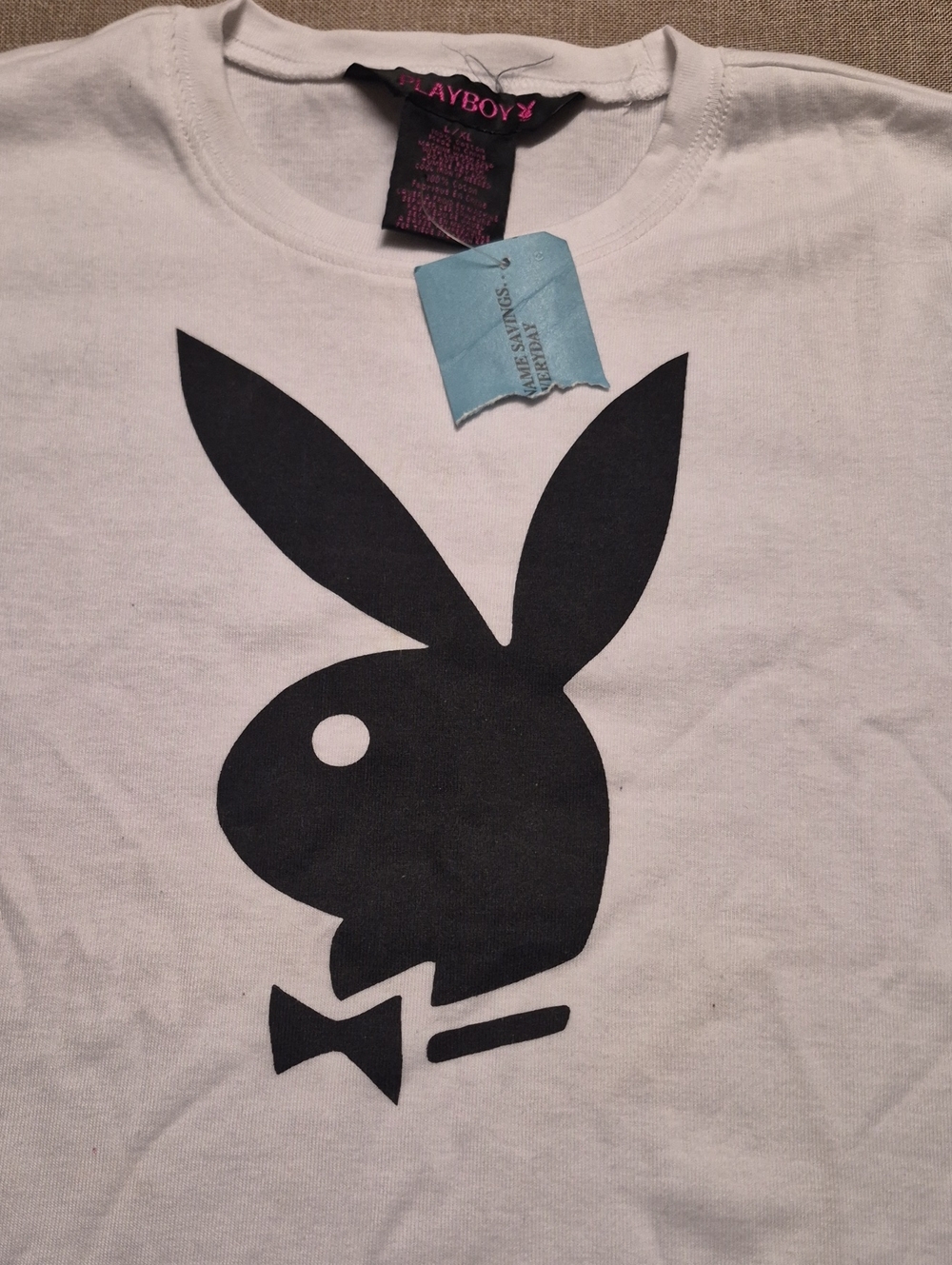 PLAYBOY White Tee with Black Bunny Graphic